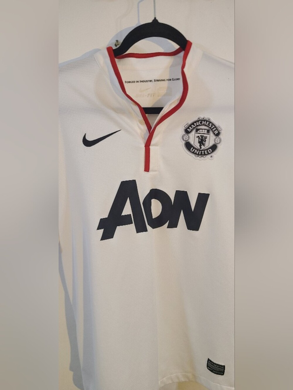 Nike White Manchester United Away Soccer Shirt with Red Trim